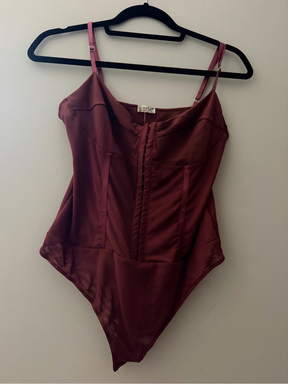 NEW Free People Intimately Night Rhythm Corset Bodysuit Washed Maroon